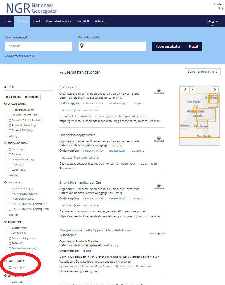 NGR met categorie INSPIRE 